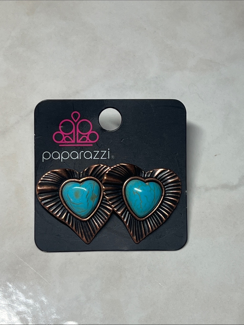 Paparazzi Turquoise Heart Copper-Tone Dangle Earrings